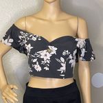 American Eagle NWT  Cropped Off Shoulder Floral Top Blouse Dark Gray Cream Large Photo 1