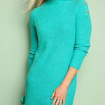 Talbots NWOT  Shaker Stitch Tweed Sweater Dress Turquoise Blue Large Photo 0