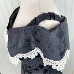 Gunne Sax  Vintage 80s Gothic Dress Black Jacquard White Lace Off Shoulder 7/8 Photo 3