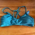 Cupshe NWT Women’s  Criss Cross Tie Back Blue Ribbed Bikini Top Size Large Photo 0