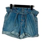 Hollister  Ultra High Rise Paper Bag Denim Blue Jean Cotton Shorts Size 11/30 Photo 0
