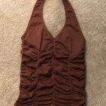 BCBGMAXAZRIA Brown Ruched Halter Top Photo 0