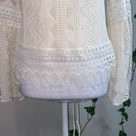 Nanette Lepore Top Boho Cream Lace Sheer Long Sleeve Embroidered Fringe SZ 2 Photo 2