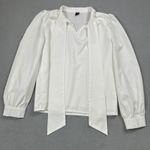 SheIn Blouse White S Bow Neck Puff Sleeve Top Womens Self Tie Bow Long Sleeves Photo 0