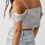 Free People  Silver Satin Off-the-Shoulder Top Photo 1
