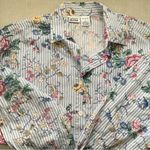 Floral Print Yellow Black Gray cotton Striped Shirt Size Medium Photo 13