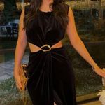 ZARA  NWOT velvet velour cutout sides black maxi dress with gold brooch detail Photo 14