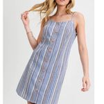 Doe & Rae Blue Striped Button Down Dress Cross Lace Back Medium Photo 13