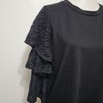 Anthropologie Pleione Black Tiered Lace Sleeve Crewneck Sweatshirt Size Small Photo 2
