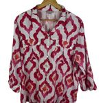 John Mark Ikat Linen Blend Button Down Shirt Size PXL Boho Artsy Resort Colorful White Photo 0