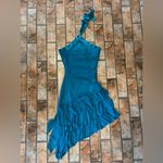 Teal Asymmetrical Halter Dress Size M Photo 2