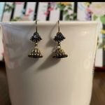 Brass/Gold Colored Unique Dangle Earrings With Clear Colored Gem LIKE NEW Photo 2