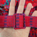 Vintage 80s Halston III Silk Floral Plaid Dress Red Pink Teal Belted Midi Size 4 Photo 5