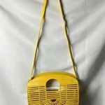 UNBRANDED WOODEN SLAT PURSE GOLDEN MUSTARD YELLOW INSIDE ZIP POUCH Gold Photo 1