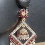 Gold and Red Maroon Earrings Jhumka Dimond Shape Photo 0