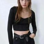 ZARA ⭐️ Brocade Black Long Sleeve Crop Top in size xs Photo 3