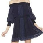 Alice + Olivia Navy Off Shoulder Eyelet Smoked Mini Dress Size 2 Photo 1