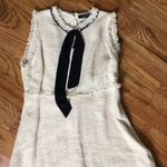 ZARA  Cream Tweed Sleeveless Dress with Black Bow Photo 2