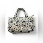 Geometric Patent Mini Satchel Crossbody – Cream & Black – Top Handle + Strap Tan Photo 3