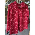Coldwater Creek  Sz 12 Medium Red Hearts Valentine's Button-Down 3/4 sleeve cotto Photo 5