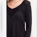 Downeast Love Lace Accent Ribbed Long Sleeve Top XL Grey Photo 0