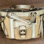 Coach Large Vintage Legacy Natural Straw & Gold Metallic Leather Tote Bag Photo 0