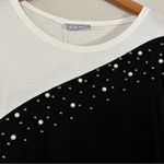 🦋 NWT Milan Kiss Black White Pearl Beaded Long Sleeve Blouse Mediuk Size M Photo 1