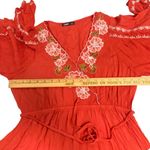 LUNIK  Women's Large V Neck Emboridered Flutter Slit Sleeve Dress Photo 10