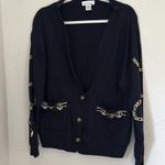 Tara Vanessa nautical coastal anchor & chain embroidery navy blue cardigan Gold Size M Photo 5