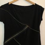 Solid Black Asymmetrical Zip Zipper Polyester Cap Sleeve Tunic or Mini Dress ? Size XS Photo 1