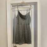 NWT Lulu’s Spot in My Heart Sage Grey Polka Dot Satin Cowl Neck Mini Dress Gray Size L Photo 5