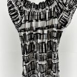 Heart soul Women's Boho Blouse L Black White Short Sleeve Smock Neck Waist Tie Photo 4