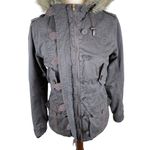 Aeropostale Y2K Utility Jacket Womens S Faux Fur Lined Hood Military Bomber Gray Photo 5