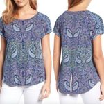 Lucky Brand  Navy Paisley Print Short Sleeve Top Size Medium Photo 1