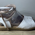 Mexico En La Piel Huarache Sandals White Floral Tooled Strappy Lace Up Womens 8 Photo 0