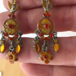 Chandelier Earrings Orange Crystals Floral Retro Photo 3