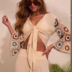 VICI Josia Tie Front Crochet Sleeve Crop Top Photo 0