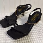 Nanette Lepore Nanette Lapore Black Strappy Heels Gold Chain 7.5 sandals square toe Photo 1
