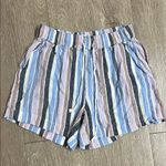 Linen High Waist Blue and Pink Striped Shorts Photo 2