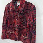Coldwater Creek VTG Coldwater Cream Fleece Jacket Women Small Red Tapestry Granny Grandmacore Photo 9