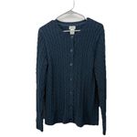 LL Bean Navy Blue Cable Knit Crew Neck Button Cotton Cardigan Sweater Size XL Photo 2