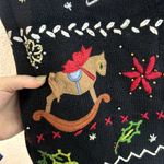 Vintage Ugly Sweater Christmas Storybook Vest Womens Size Medium 90s Beaded Black Photo 5