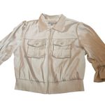 Kate & Mallory Beige Jacket Womens Medium Ruffle Sleeve Zip Up Collared Photo 0