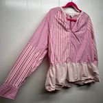 Free Assembly Striped Long Sleeve Ruffle Hem Womens Cotton Top Size XL Pullover Pink Photo 4