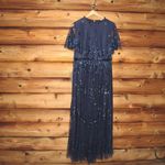 Mac Duggal  9192 Woman’s Blue Sequined High Neck Flutter Sleeve A Line Gown Photo 9