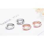 Boutique NEW‎ 14k Rose Gold Sterling Huggie Hoop Simulated Diamond Earrings Photo 4