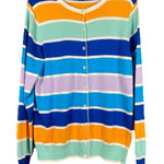 Lands' End  Cardigan Women’s Size L TALL Purple‎ Orange Striped Button Up Cotton Photo 0