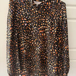 Nanette Lepore Butterfly Print Blouse Size Medium Long Sleeve Popover Nature Black Photo 0