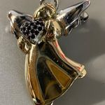 Gold Silver Tone Angel Brooch Holding Heart Accent Christmas Christian Religious Photo 0