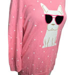 Talbots  Sweater Womens M Pink Embroidered Novelty Dog Frenchie Preppy Feminine Photo 0